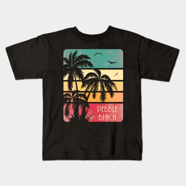 Pebble Beach Vintage Sunset Kids T-Shirt by Nerd_art